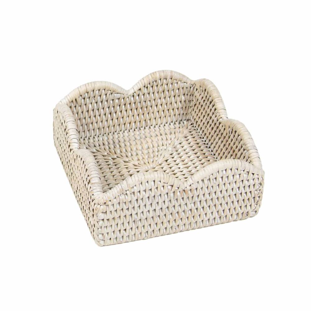 NEW CASPARI rattan cocktail napkin holder in antique white
